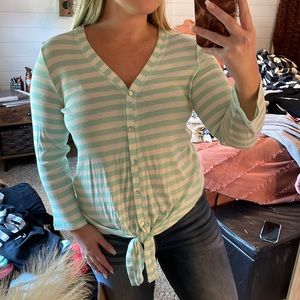 Seafoam & white striped button up tee